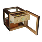 adorini ξύλινος καφέ υγραντήρας για πούρα με ράφι και τζάμι σε κάθε πλευρά