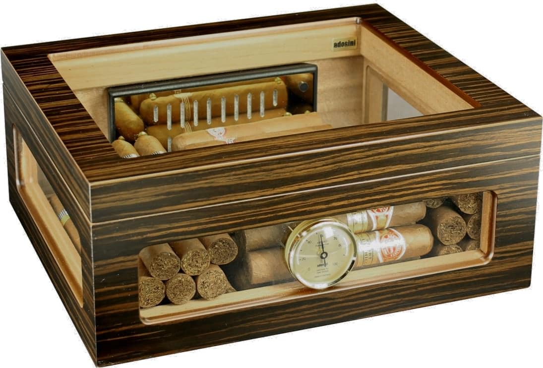 καφέ ξύλινος υγραντήρας πούρων με τζάμι