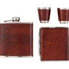 angelo μεταλλικό φλασκί με δερμάτινη επένδυση