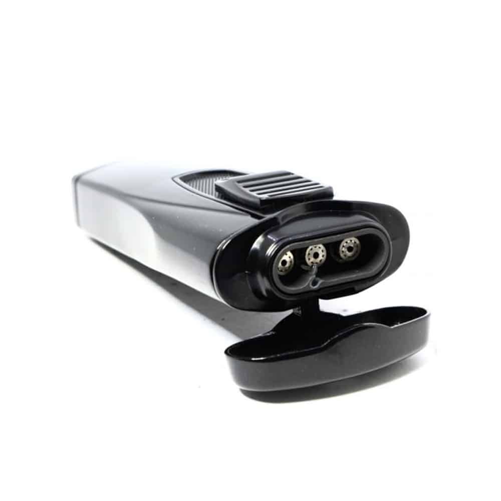 Monaco Metallic Black Triple Jet Αναπτήρας Πούρου μαύρος αντιανεμικός επαναγεμιζόμενος βουτανίου με τριπλή φλόγα
