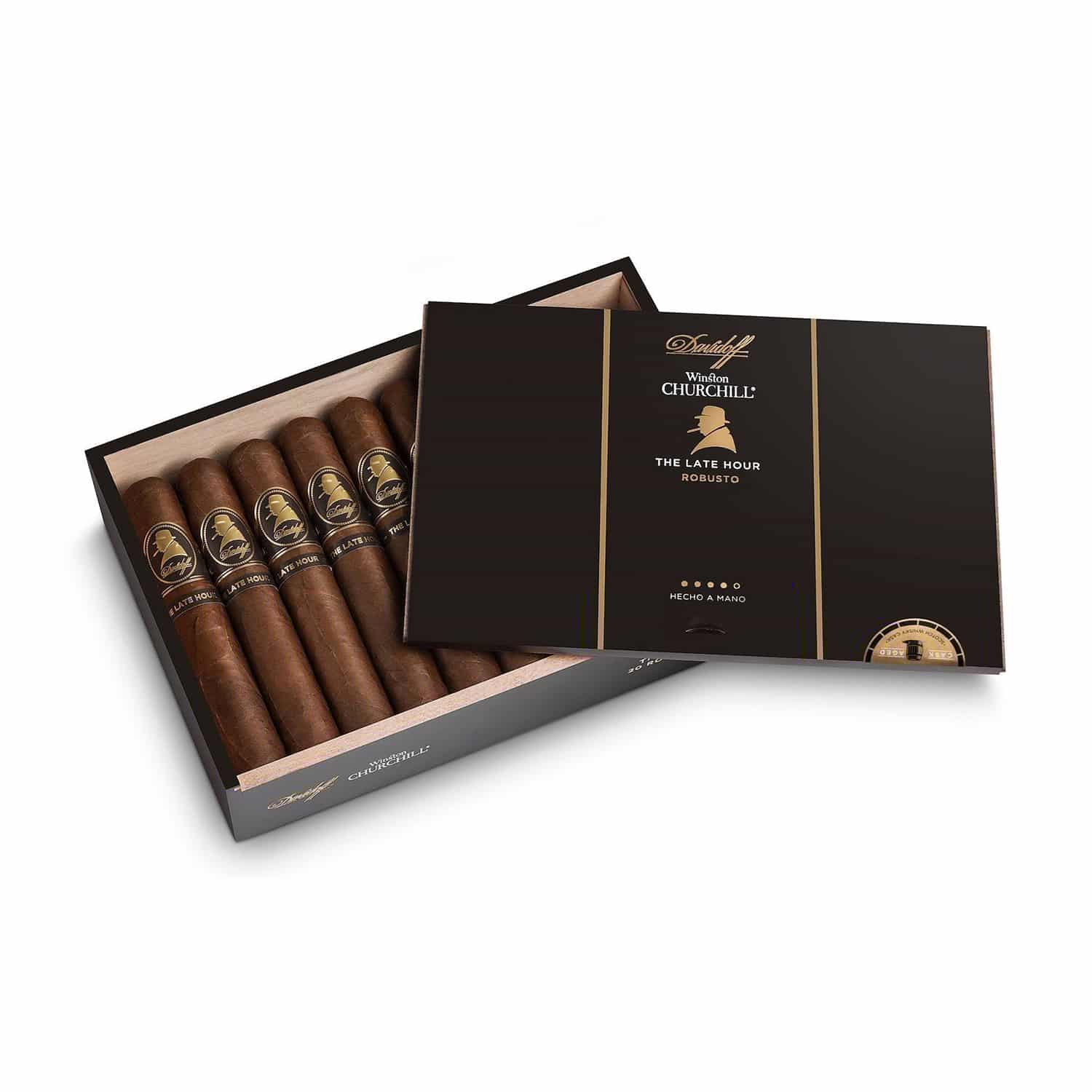 DAVIDOFF - Winston Churchill The Late Hour Robusto πούρο, ξύλινο μαύρο κουτί με πούρα μέσα