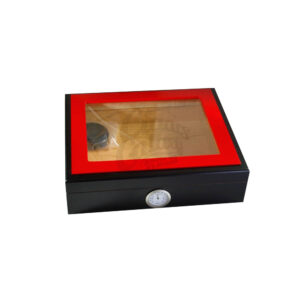 ξύλινος υγραντήρας (humidor) πούρων, καφέ με τζάμι