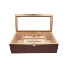 humidor υγραντήρας πούρων καφέ χρώμα για 150 πούρα με τζάμι ξύλινος