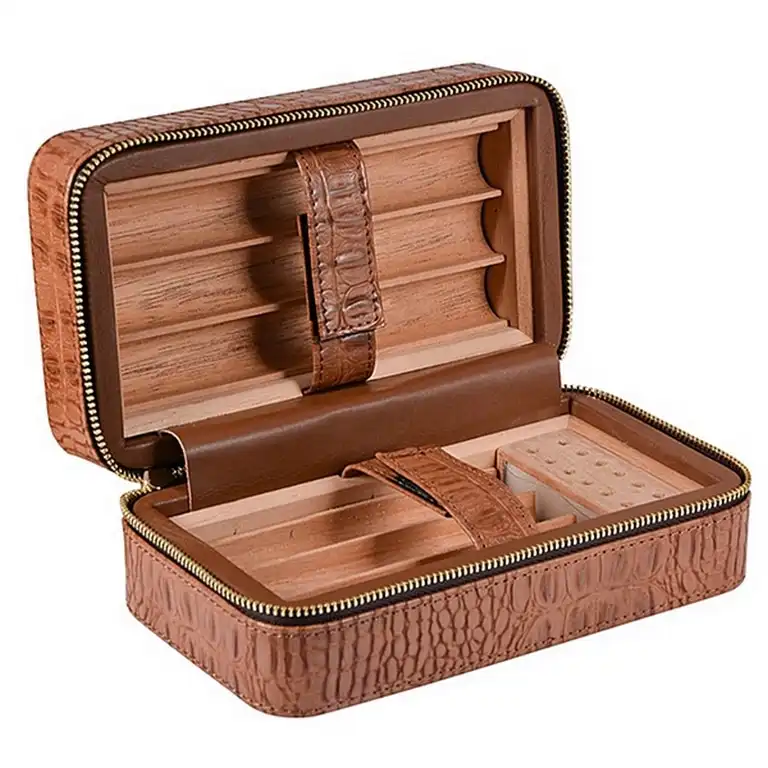 καφέ humidor ταξιδιού με δερμάτινη επένδυση