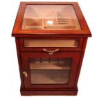 humidor ξύλινος υγραντήρας καφέ με τζάμι και ράφια
