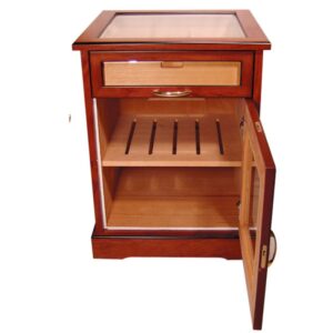 humidor ξύλινος υγραντήρας καφέ με τζάμι και ράφια