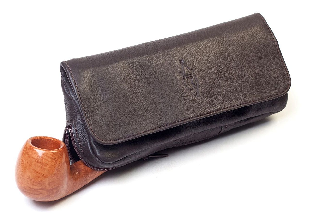 καφέ δερμάτινη θήκη πίπας savinelli nero