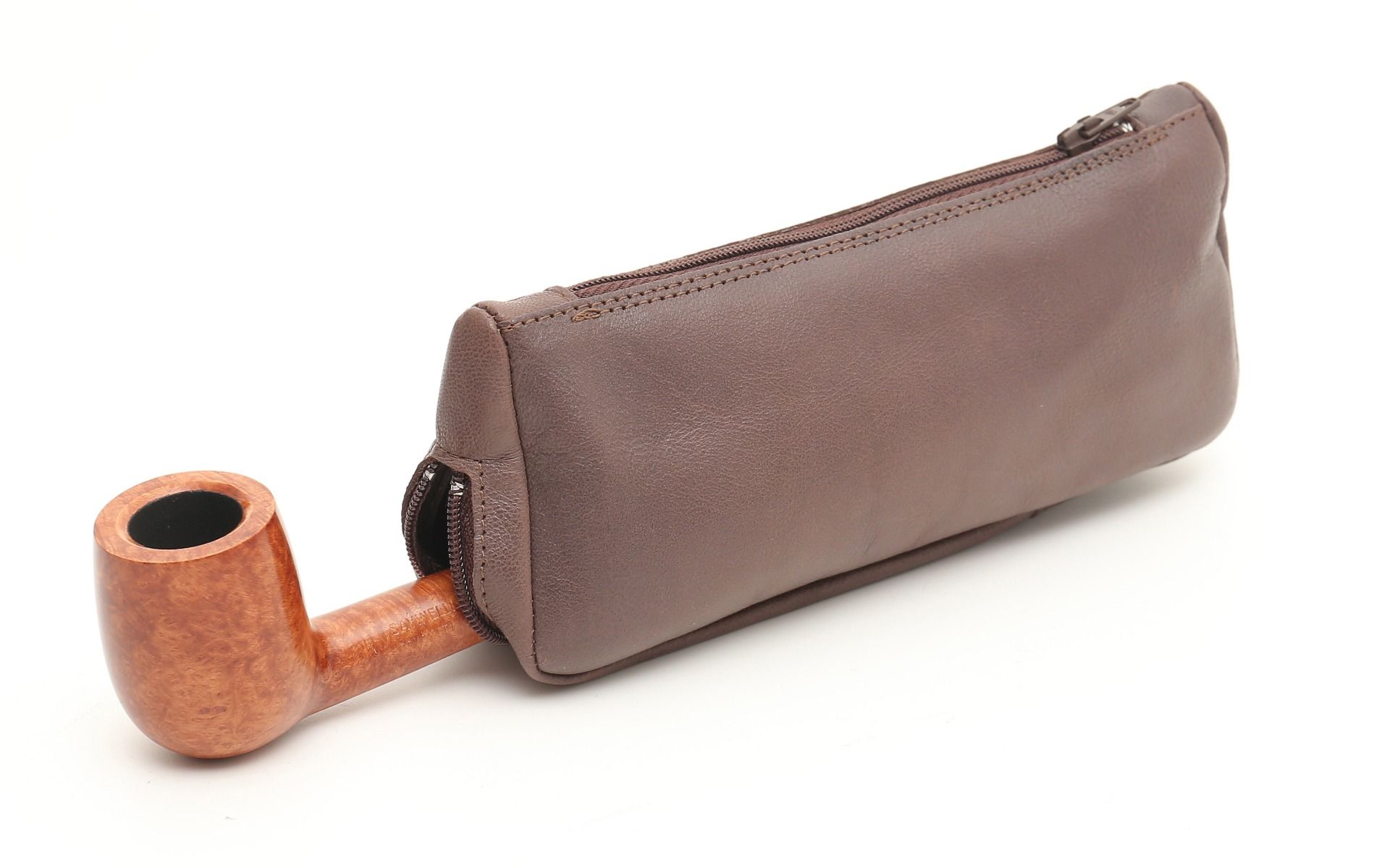 καφέ δερμάτινη θήκη πίπας savinelli nero