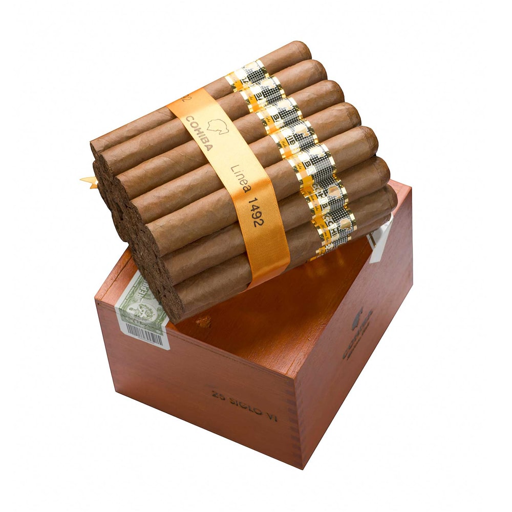 LINEA 1492 Siglo VI πούρο της Cohiba, Κουβανέζικο, πάνω σε ξύλινο καφέ κουτί για πούρα