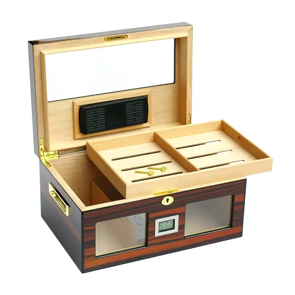 Ξύλινος Humidor / Υγραντήρας Καφέ 120 πούρων με τζάμι (289-ED)