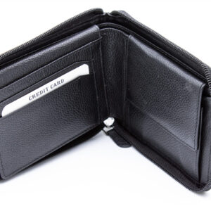 Black Leather Wallet (1-75410010), μαύρο δερμάτινο πορτοφόλι