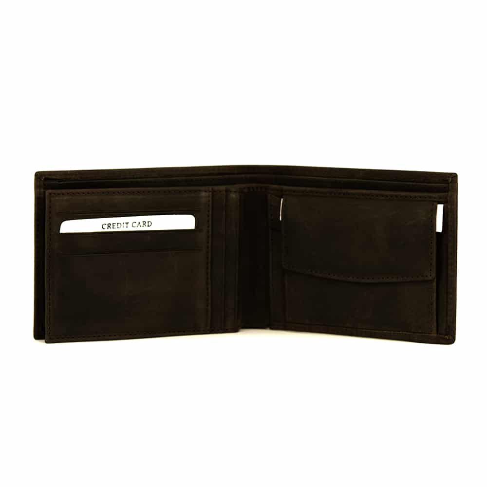 Dark Brown Swede Leather Wallet (498004), καφέ δερμάτινο πορτοφόλι