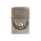 Winged Skull Lighter (GR9012), αναπτήρας μεταλλικός, ασημένιος, με χαρακτικό σχέδιο φτερωτής νεκροκεφαλής επάνω