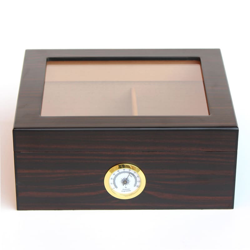 Wooden Humidor Brown For 30-40 Cigars with Glass (1102-E), ξύλινος υγραντήρας πούρων, καφέ χρώμα, με τζάμι, για 30-40 πούρα