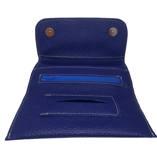 Mizouri Blue PU Leather Tobacco Pouch (2437), μπλε δερμάτινη θήκη καπνού με φερμούαρ