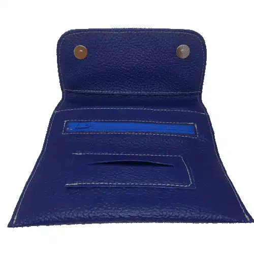 Mizouri Blue PU Leather Tobacco Pouch (2437), μπλε δερμάτινη θήκη καπνού με φερμούαρ