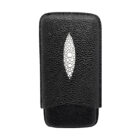 SIKARLAN – Black Leather Case With Metallic Cigar Cutter for 3 Cigars Ring 50 (4054)