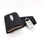 SIKARLAN – Black Leather Case With Metallic Cigar Cutter for 3 Cigars Ring 50 (4054)