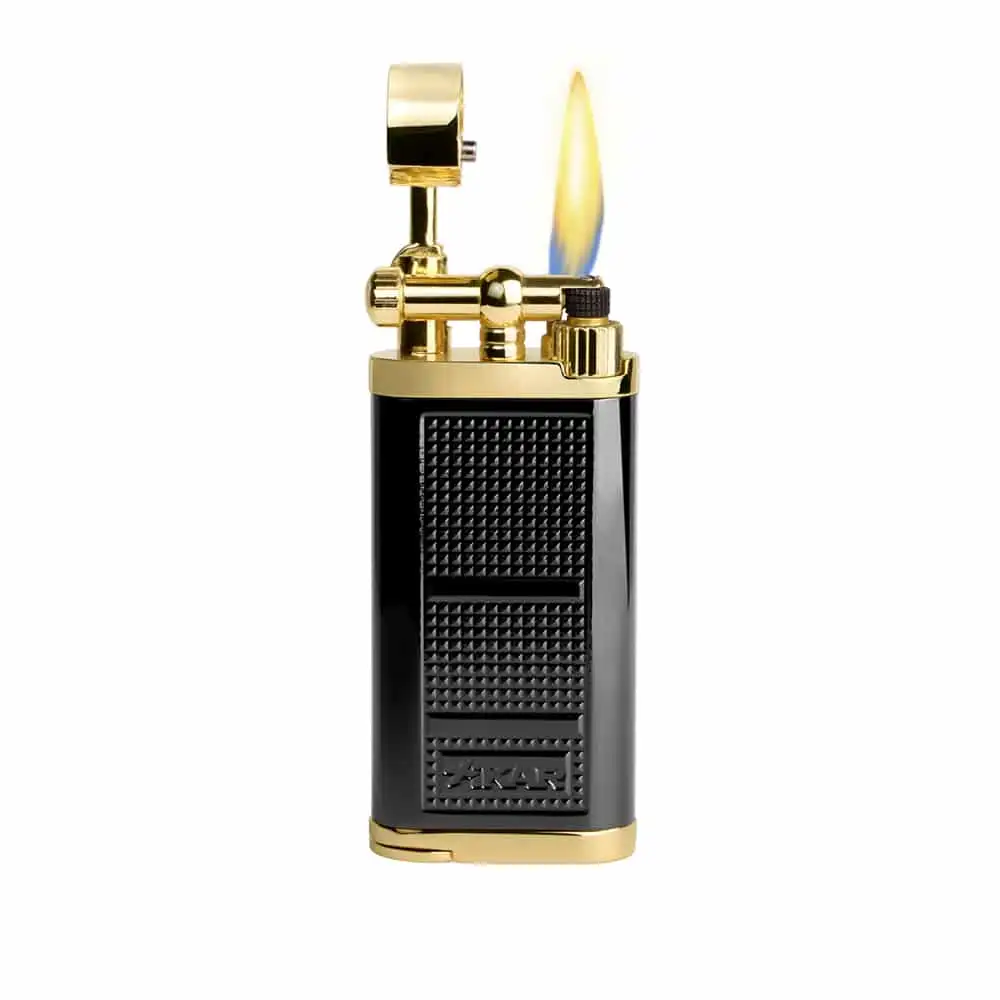XIKAR – Pipeline Angled Candle Flame Pipe Lighter Black Gold (595BKGD)