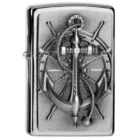 Nautical Emblem Αναπτήρας (GR4025) μεταλλικός ασημένιος με χαραγμένο έμβλημα με άγκυρα καραβιού και τιμόνι πλοίου