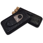 Πουροθήκη για 3 Πούρα σε Μαύρο χρώμα (833-2) δερμάτινη με μαζί με πουροκόφτη