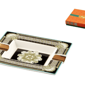 Κεραμικό Σταχτοδοχείο για 2 Πούρα ασπρόμαυρο με σχέδια πάνω