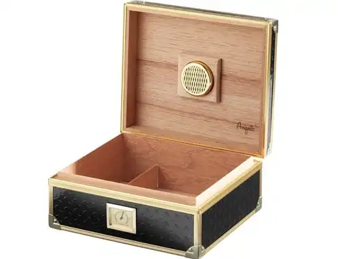 Υγραντήρας / Humidor για 30-50 πούρα μεταλλικός μαύρο χρώμα ανοιχτό καπάκι