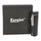 Triple Jet Flame Αναπτήρας με πουροκόπτη Punch αντιανεμικός επαναγεμιζόμενος βουτανίου μαύρος δίπλα στο μαύρο κουτί συσκευασίας του