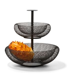 Mesh Διώροφη Φρουτιέρα / Ορντεβριέρα με φρούτο μέσα ανοξείδωτη μαύρη μεταλλική