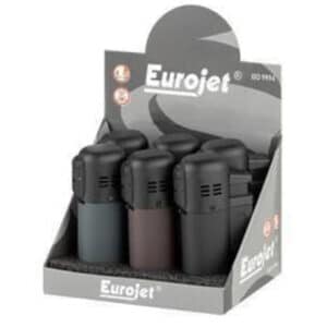 Μαύρος Αναπτήρας Τριπλού Jet αντιανεμικός επαναγεμιζόμενος βουτανίου σε χρώμα μπλε κόκκινο και μαύρο μέσα στο κουτί τους