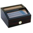 Ξύλινος Υγραντήρας / Humidor με Γυάλινο Παράθυρο για 25-30 Πούρα καφέ χρώμα