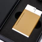 Αναπτήρας Double Jetflame Brown αντιανεμικός επαναγεμιζόμενος βουτανίου καφέ-ασημί χρώμα μέσα στο μαύρο κουτί συσκευασίας του