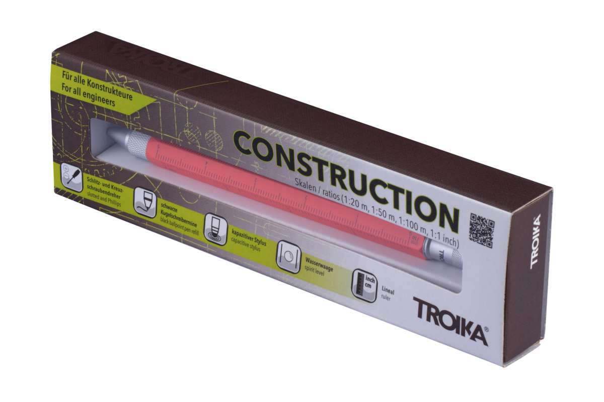 Construction Στυλό με χάρακα-μέτρο σε κοραλλί ροζ χρώμα στη συσκευασία του