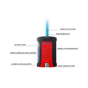 Daytona Single-jet Flame Lighter Black-Red αναπτήρας αντιανεμικός μαύρος-κόκκινος επαναγεμιζόμενος βουτανίου αναμμένος