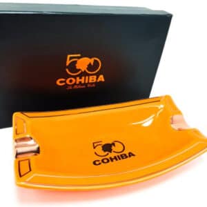 Κεραμικό Σταχτοδοχείο Κίτρινο για 2 πούρα κεραμικό μαζί με τη μαύρη θήκη του