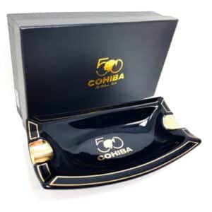 Κεραμικό Σταχτοδοχείο Μαύρο για 2 πούρα κεραμικό μαζί με τη μαύρη θήκη του