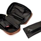 Καφέ Διπλή Θήκη Πίπας από PU Leather δερμάτινη με φερμουάρ ανοιχτή με θήκη για δύο πίπες και σακουλάκι καπνού