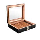 Humidor / Υγραντήρας με γυάλινο παράθυρο για 20 πούρα Μαύρος με ανοιχτό καπάκι