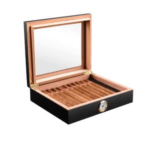 Humidor / Υγραντήρας με γυάλινο παράθυρο για 20 πούρα Μαύρος με ανοιχτό καπάκι