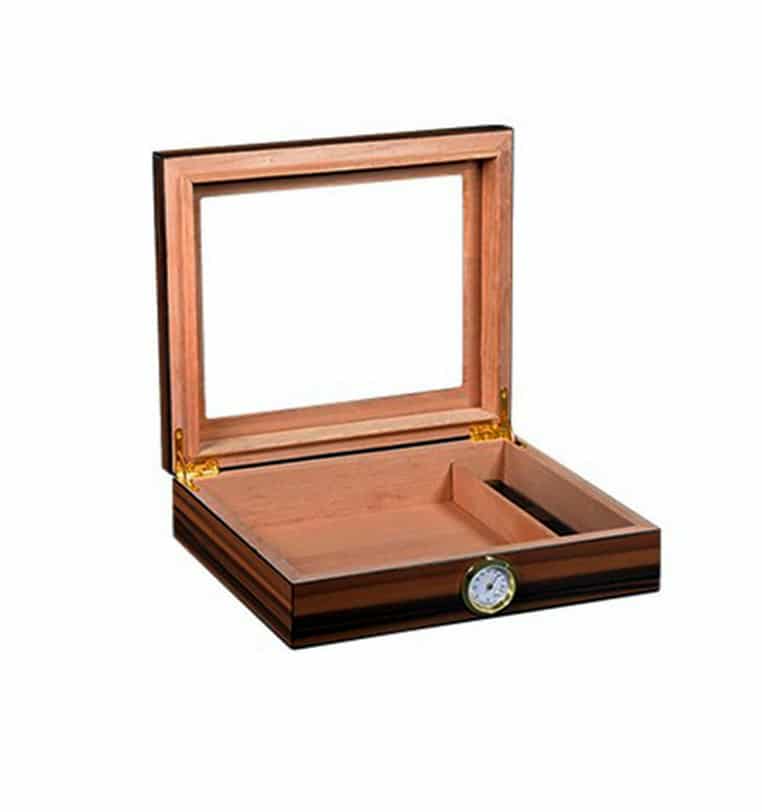 Humidor / Υγραντήρας με γυάλινο παράθυρο για 20 πούρα Καφέ ξύλινος ανοιχτό καπάκι