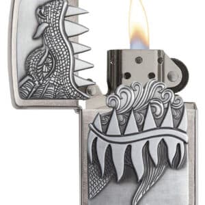 Fire Breathing Dragon Αναπτήρας (28969) μεταλλικός ασημένιος αναμμένος με φλόγα