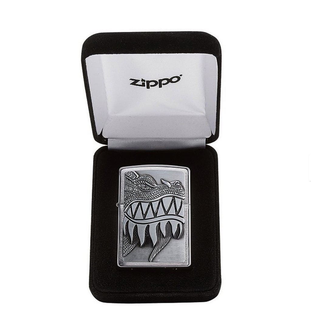 Fire Breathing Dragon Αναπτήρας (28969) μεταλλικός ασημένιος μέσα στο μαύρο κουτί του