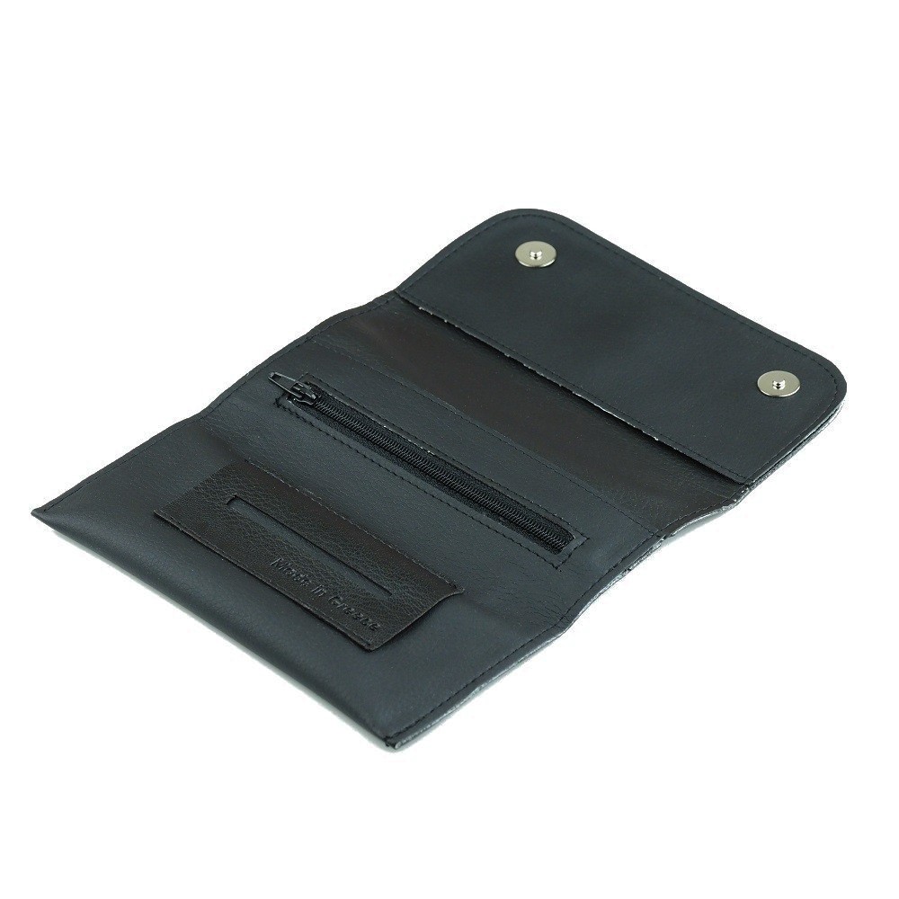 PU Leather μαύρη Δερμάτινη Θήκη Καπνού με φερμουάρ