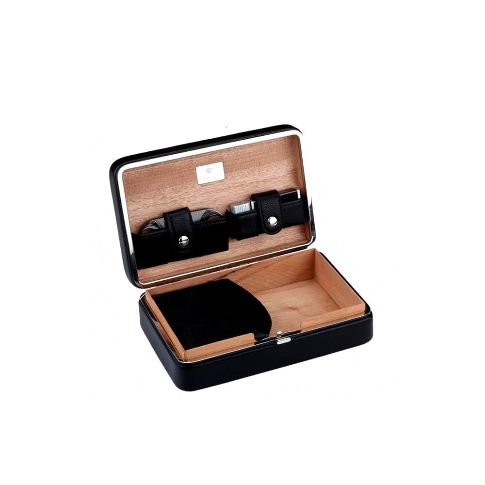 Δερμάτινος Υγραντήρας Humidor Ταξιδίου με Ισπανικό Κέδρο για 4 Πούρα Toro & Παρελκόμενα ανοιχτός
