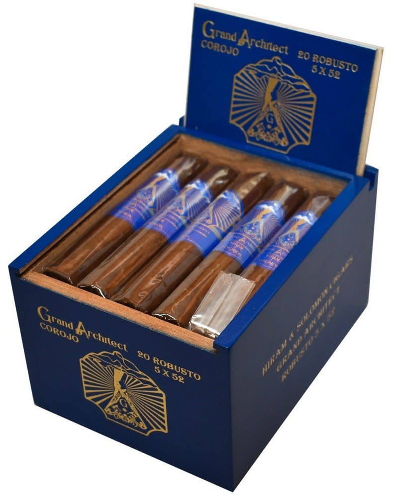 Grand Architect Corojo Robusto πούρο Νικαράγουας μήκος 152 χιλιοστών και διαμέτρου 52 χιλιοστών μέσα στο ξύλινο μπλε κουτί τους