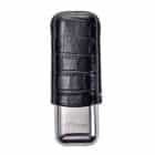 Dandy Black μαύρη Δερμάτινη Θήκη για 2 Πούρα μεταλλική ασημένια