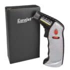 Επιτραπέζιος Αναπτήρας Jet Flame αντιανεμικός ασημένιο χρώμα επαναγεμιζόμενος μαζί με το μαύρο κουτί του