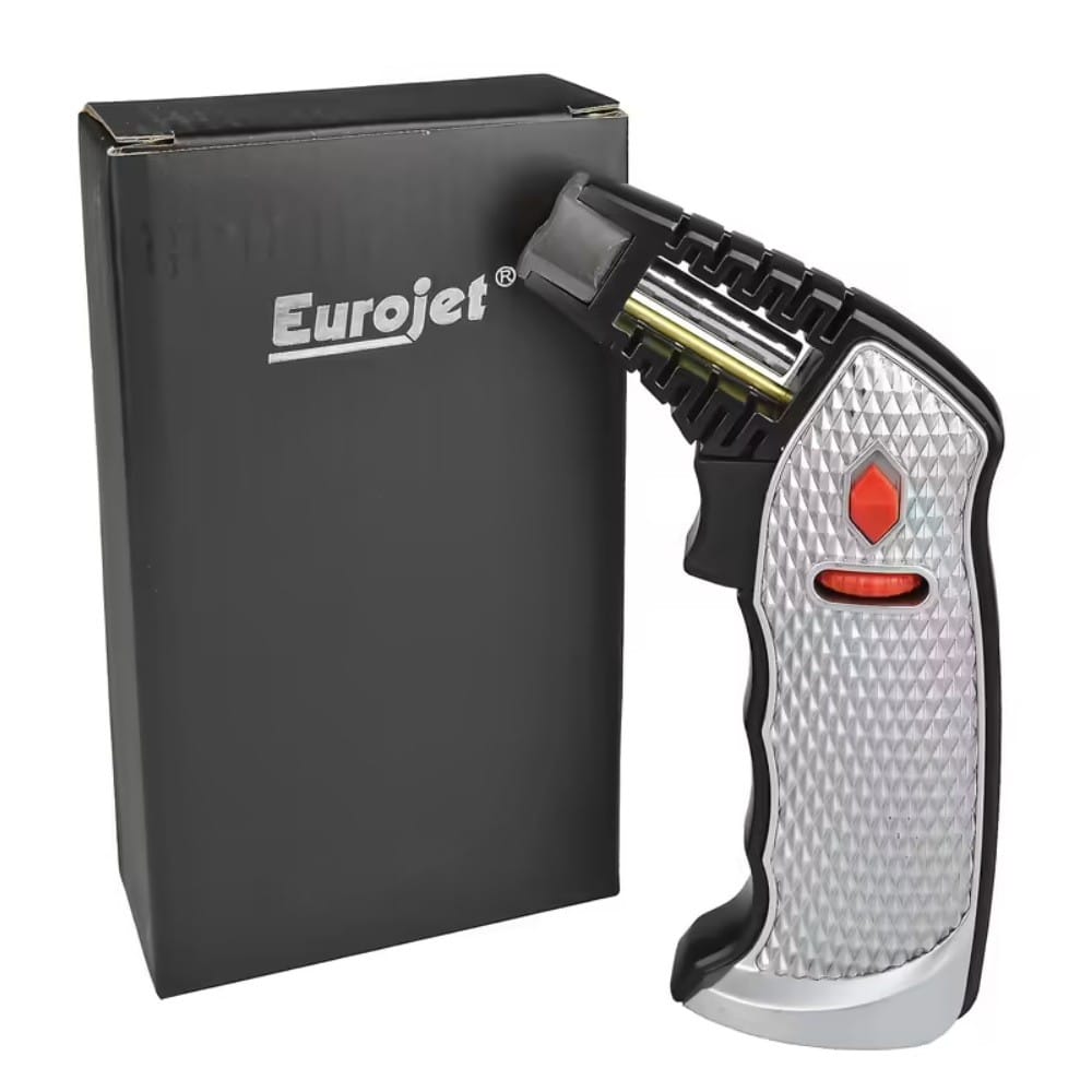 Επιτραπέζιος Αναπτήρας Jet Flame αντιανεμικός ασημένιο χρώμα επαναγεμιζόμενος μαζί με το μαύρο κουτί του