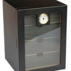 Ξύλινος Humidor Υγραντήρας πούρων Μαύρος Matte για 80-100 πούρα με 4 συρτάρια και τζάμι