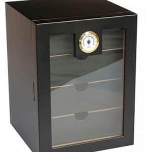 Ξύλινος Humidor Υγραντήρας πούρων Μαύρος Matte για 80-100 πούρα με 4 συρτάρια και τζάμι